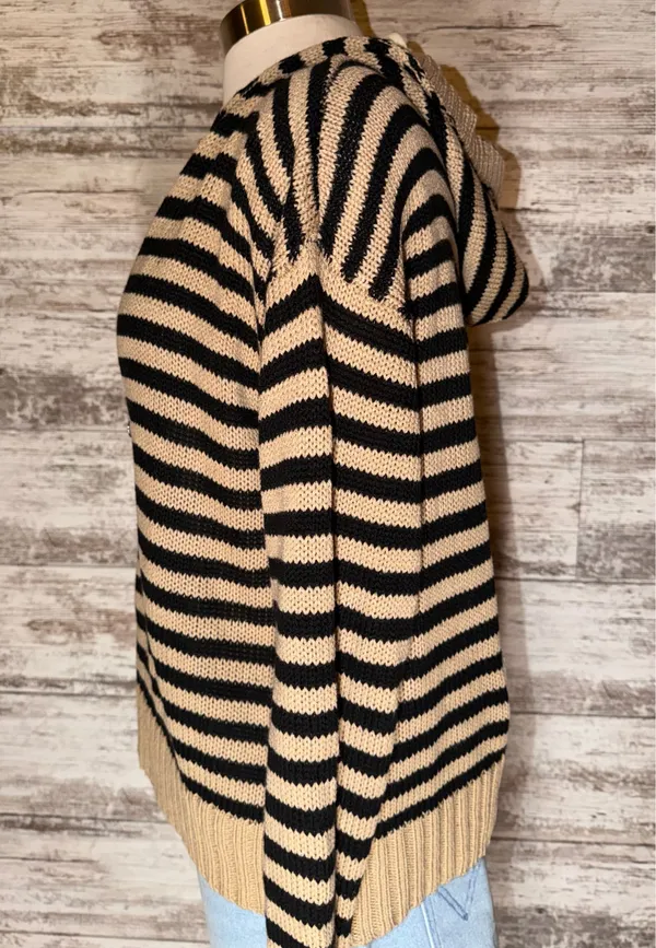 Princess Polly Tan and Black Hooded 1/2 Zip Striped Sweater - Image 3