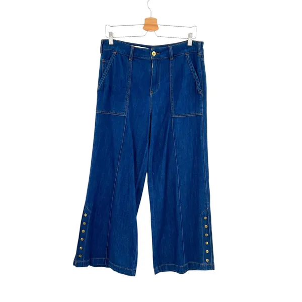 Anthropologie Pilcro High-Rise Cropped Wide-Leg Jeans Snap Hem Size‎ 29 - Image 3