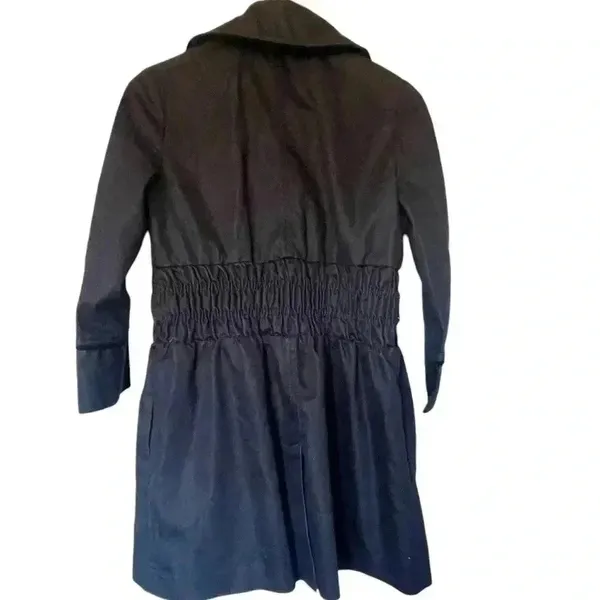 Willi Smith Black Double Breasted Trench‎ Coat Elastic Waist Button Front Small - Image 6