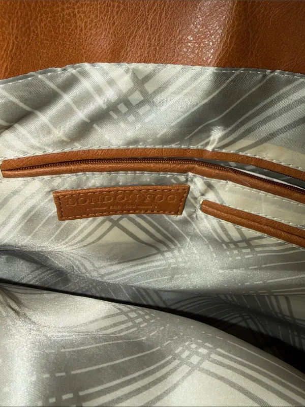 London Fog Tan & Cream Striped Structured Tote - Image 5