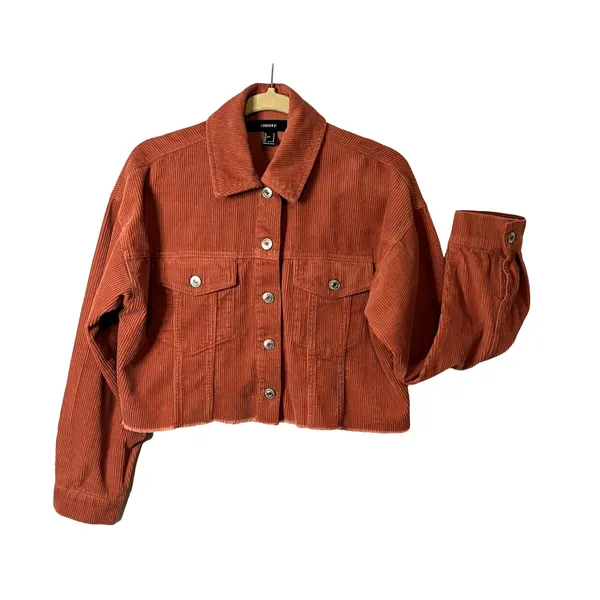 Forever 21 Top Womens Size Small Shacket Rust Color Button Up Collar Raw Hem - Image 2