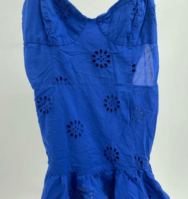 Boho Sleeveless Blue Eyelet Ruffle Dress Size Small Flawed - Image 10