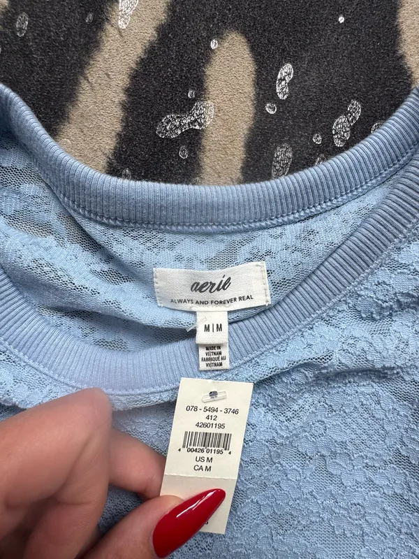 Aerie Baby Blue Sheer Lace Top - Image 3