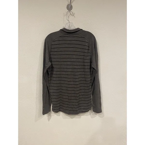 Smartwool Pullover Mens Large Gray Stripe Long Sleeve 1/4 Zip Lightweight Wool - Image 4