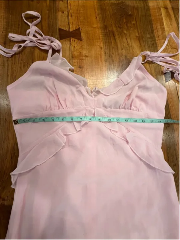 Cider Pink Ruffle Maxi Dress Chiffon Cottagecore Coquette Tie Shoulder Size XL - Image 8