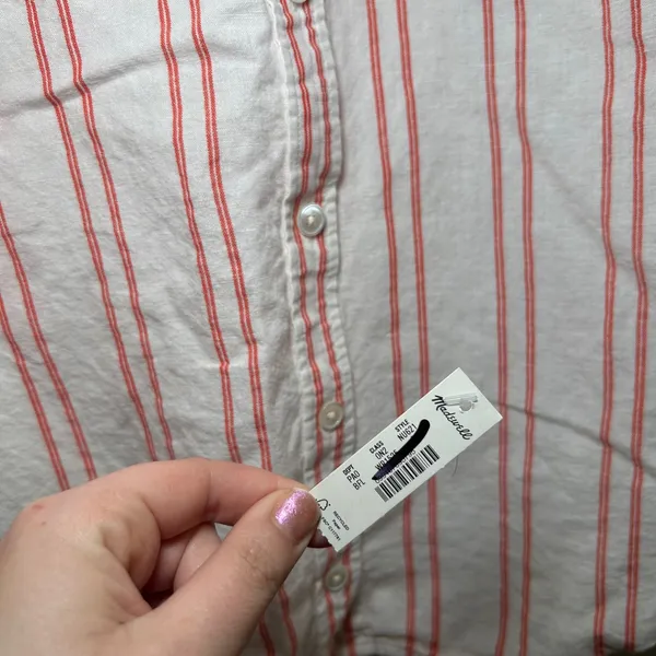 Madewell Oversized Pleated-Sleeve Button-Up Shirt red white women's s summer - Image 9