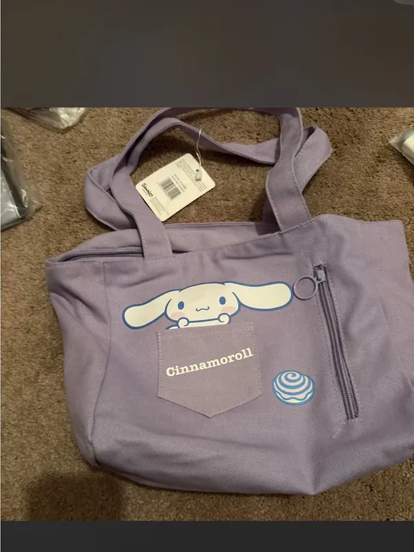 Sanrio Cinnamoroll Purple‎ Canvas Tote Bag with Front Pocket - Image 2