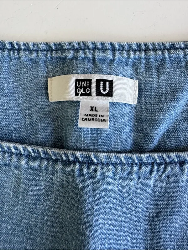 Uniqlo Light Wash Cotton Denim Boatneck Tunic Jean Shirt Top Sz XL - Image 5