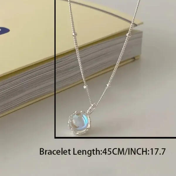Simple 925 Sterling Silver Moonstone Pendant Necklace Suitable 4 Hypoallergenic Mosaic Material: Moonstone Main Material : 925 Silver Plating: Platinum Plated - Image 4