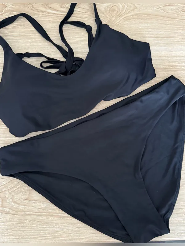 Free Fly Medium Wavebound Cross-Tie Bikini Set Black Vacation Getaway - Image 2