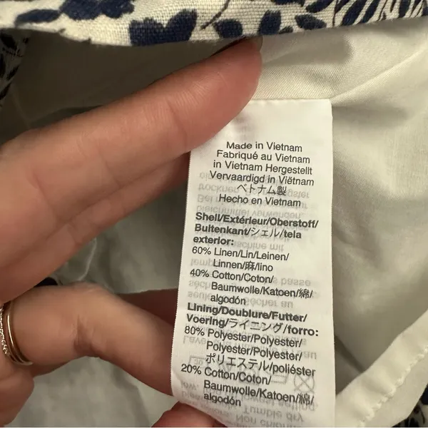 J. Crew Factory Blue And White Floral Button Front Linen Blend Dress - Image 7