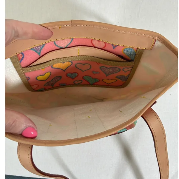 Dooney & Bourke Crayon Hearts Pink Multicolor Vachetta Leather Tote Shoulder Bag - Image 6
