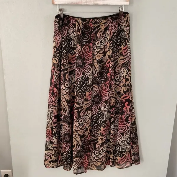 JM Collection Womens Midi Skirt Paisley Floral Print Elastic Waist Size 8 - Image 3