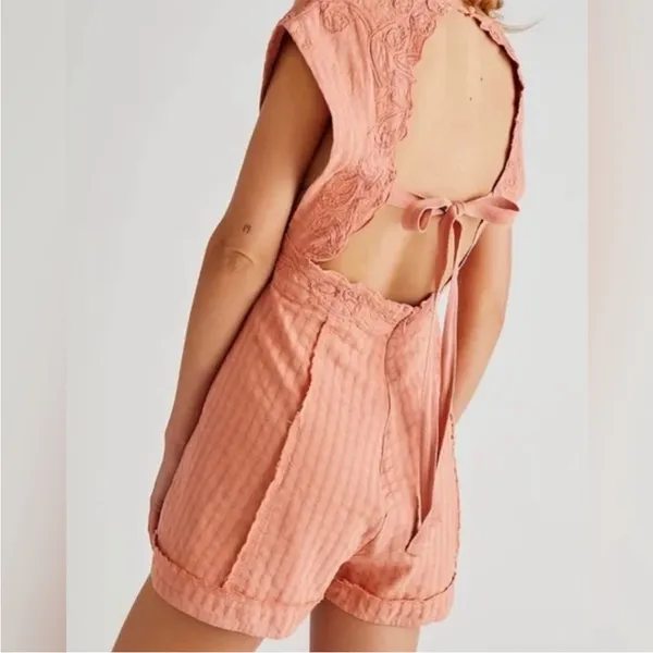 Free People‎ Finley Cutwork Orange Lace Romper Womens Size 4 - Image 9