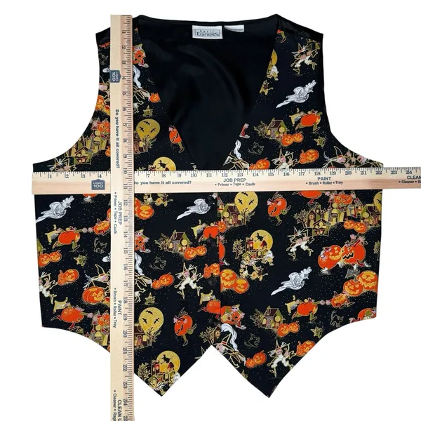 Vintage 90s Basic Editions Halloween Sleeveless Vest XL Pumpkin Witch Frogs Bats - Image 9