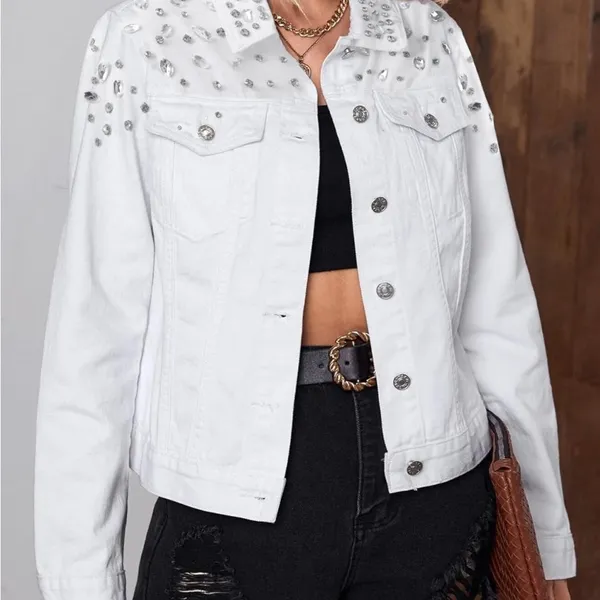 NWT Women’s White Jean Jacket Embellished Western Trucker‎ - Small - Image 4