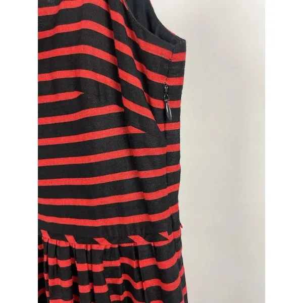 J. Crew Red Black Sleeveless Derby Striped Linen‎ Blend Cocktail Dress Size 0 - Image 4