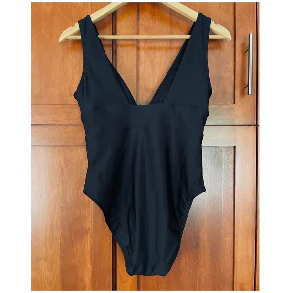 Quince Italian Plunge One-Piece Swimsuit Black Size Small NEW - Image 5