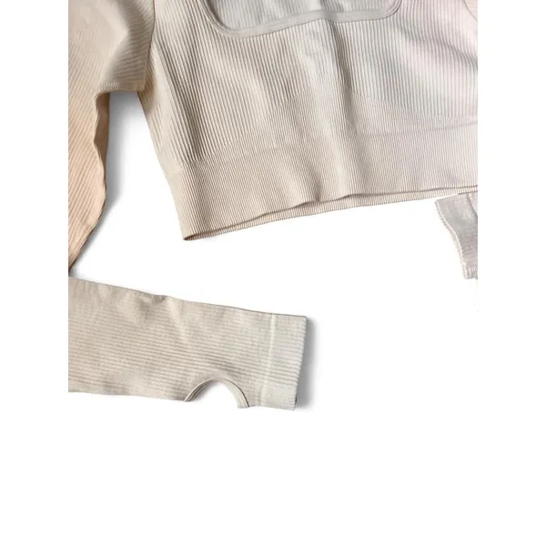 Ribbed Set Cream Beige Sculpting Pilates Princess Balletcore Athleisure Small OS - Image 6