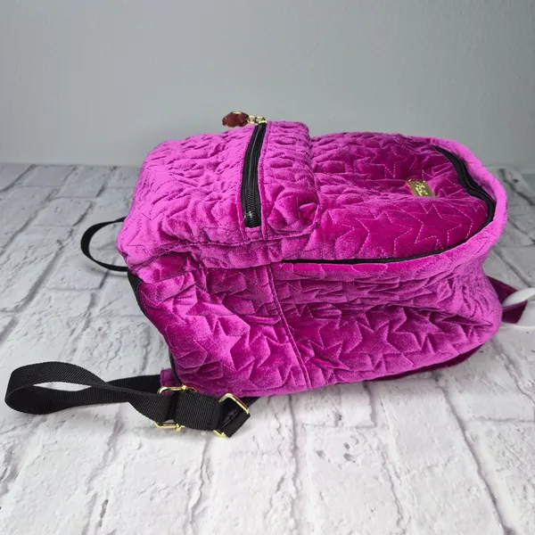 Luv Betsey Johnson Magenta Velvet Quilted Star Mini Backpack Hot Pink Y2K Purse - Image 3