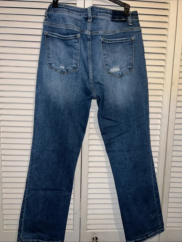 Risen Jeans Womens 11/30 Blue Mid Rise Crop Straight Distressed RDP5301 - Image 6