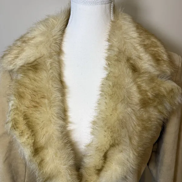 New York &‎ Company Women Tan Leather Sherpa Faux fur lining coat jacket Medium - Image 2