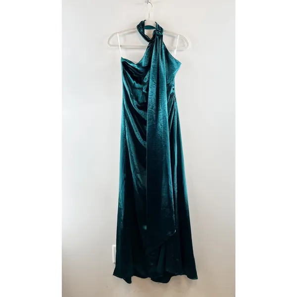Lovers and Friends Kendall Satin Halter Open Back Sash Maxi Dress Gown Green S - Image 3