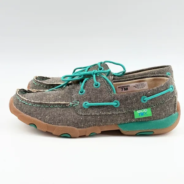 Twisted X EcoTWX Driving Moc WDM0085 Gray Teal Canvas Boat‎ Shoes Womens 7M - Image 8