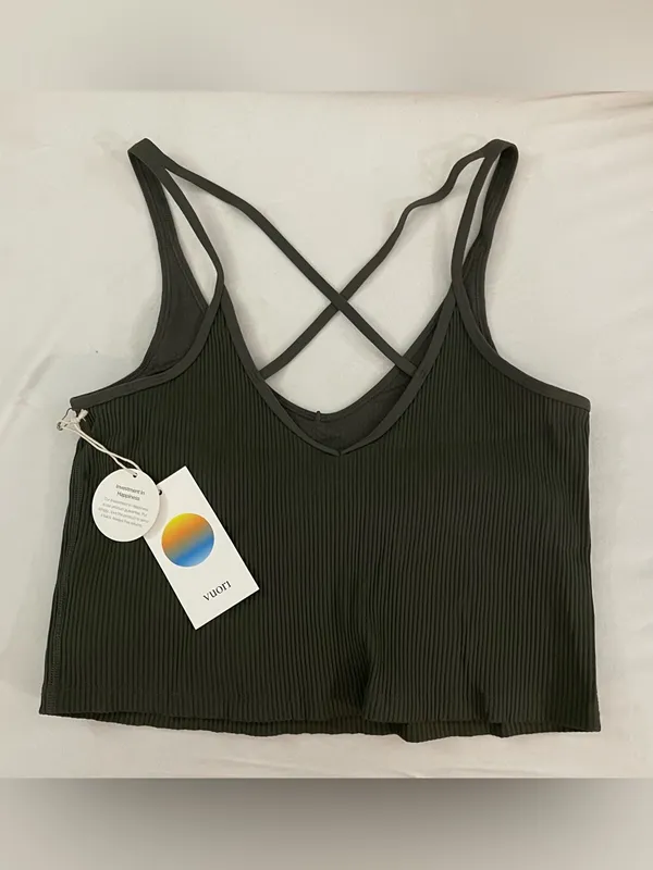 Vuori NWT Rib Crop Tank Top Back Strappy Top Oregano Green Size M - Image 4