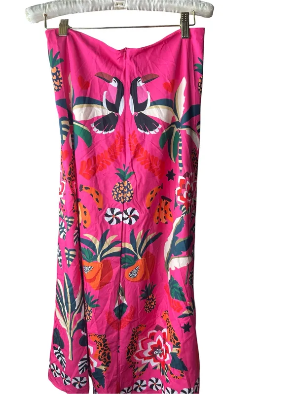 New Maxi skirt floral pineapple leopard bird print pink Medium Colarat - Image 2