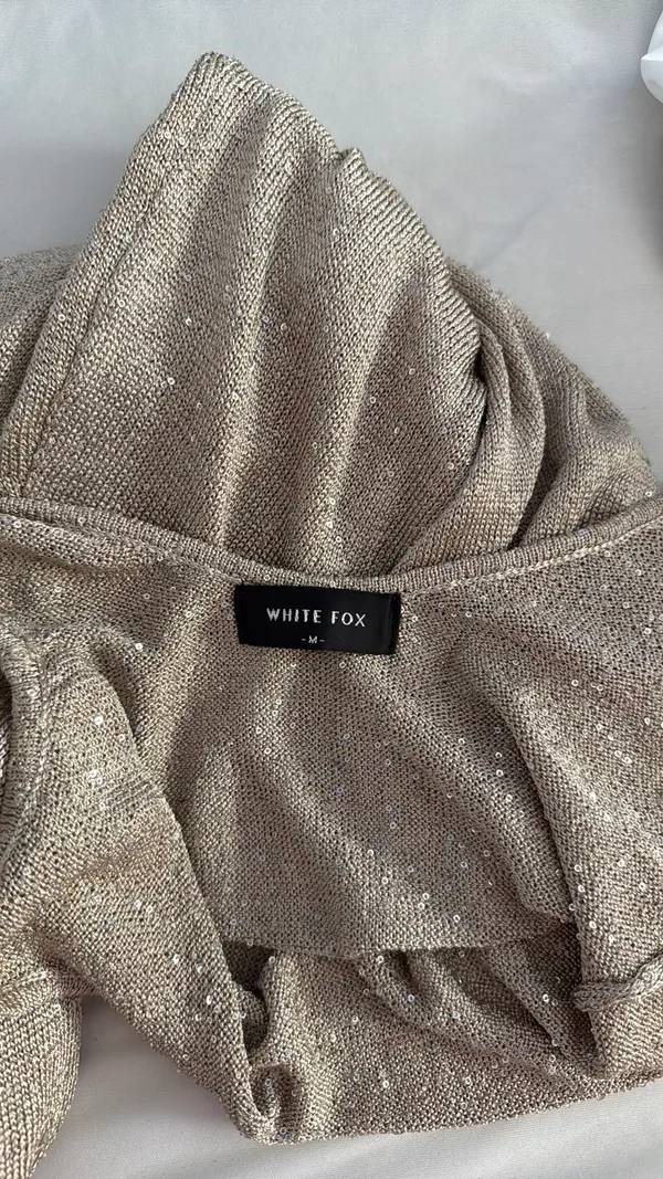 White Fox Marine Mist Sequin Knit Maxi Dress Champagne - Image 3