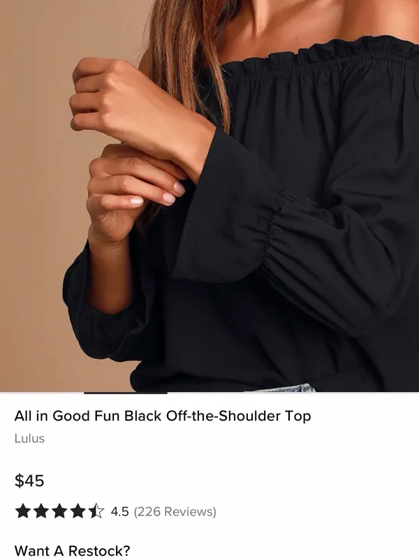 LULUS Women’s All in Good Fun Black Off-the-Shoulder Top Blouse Size Small - Image 3