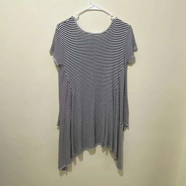 Marvenie Navy & White Stripe Tunic Dress Size Medium M Short‎ Sleeves Womens - Image 2