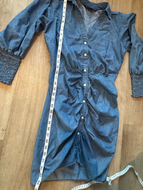 Veronica Beard Allie Ruched Chambray Mini Dress Denim Blue Buttons Collar Sz 2 - Image 6