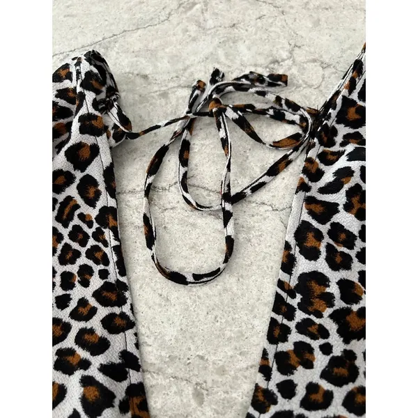 Xhilaration‎ Leopard Print Swim Cover Up Top Pom Pom Trim Back Tie Womens Small - Image 4
