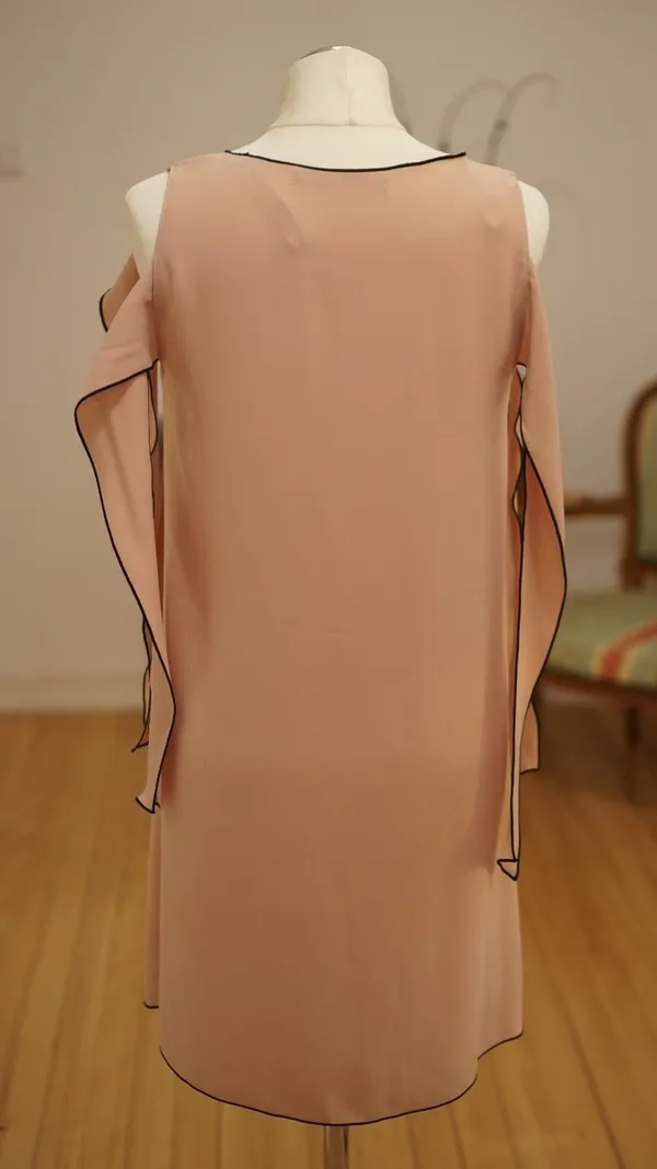 Zara Blush Pink Cold-Shoulder Midi Dress with Bow Sleeves EXCELLENT - Image 4