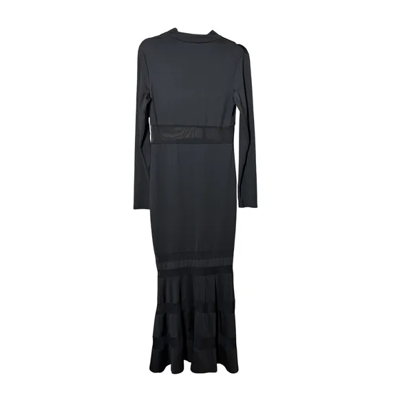 Womens Maxi Dress Size Large Black Mesh Panel‎ Long Sleeve Mermaid Goth Glam - Image 2