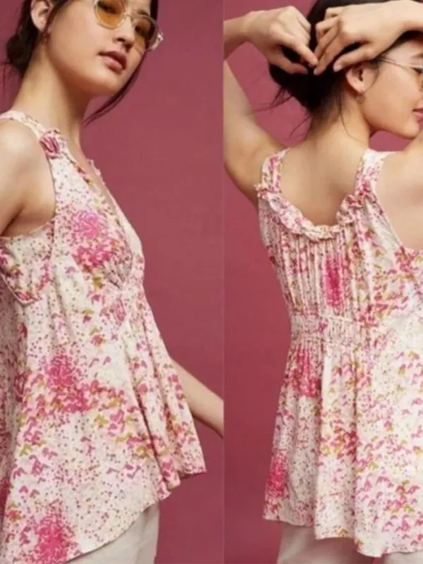 O Maeve Pink Floral Ruffle-Trim Camisole Small - Image 2