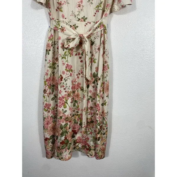 Figueroa & Flower Boho Shirt Dress Medium Beige Floral Cottagecore Retro Prairie - Image 8