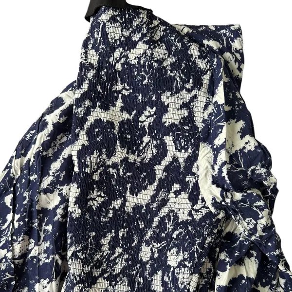 Anthropologie Edme & Esyllte Sketchbook Shirt Dress Blue White Smocked size 6 - Image 3