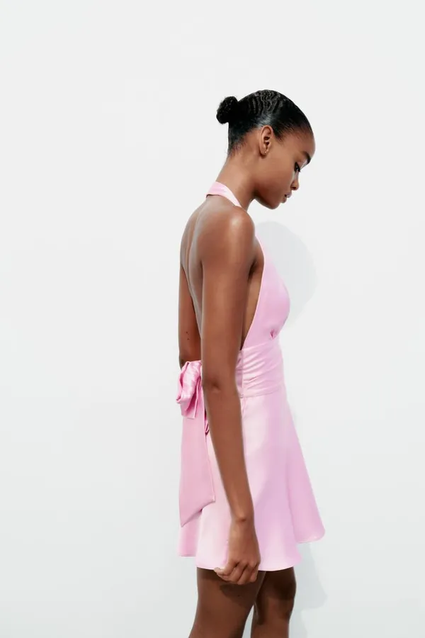 Zara dress mini halter pink satin Bow 🍬 🎀 wedding party coctail bridal shower - Image 9