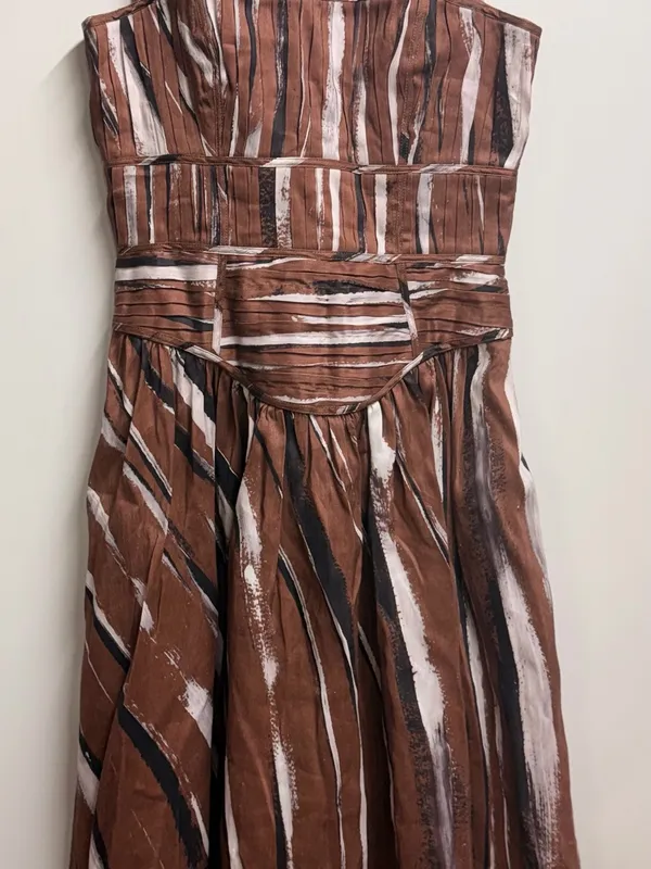 NEW Aje Gabrielle Stripe Pleated Linen Blend Midi Dress brown black small (8) - Image 7