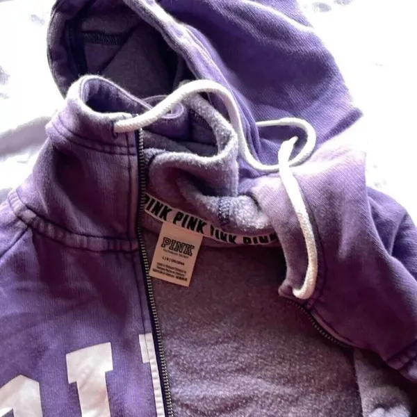 Victoria's Secret Vintage PINK Full Zip Hoodie Purple White Women's Size Large - Image 8