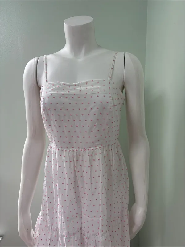 Lulu’s Sunny Situation White & Pink Swiss Dot Tiered Maxi Dress Size Small - Image 5