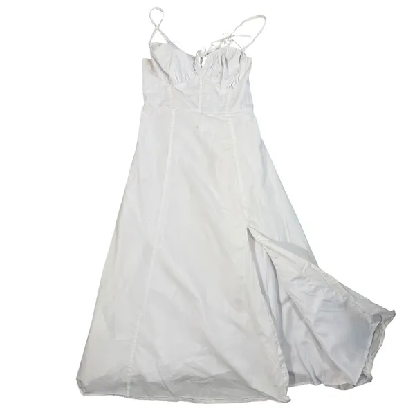 Haute Monde Maxi Dress Womens L White Corset Lace Up Back Slit Boho Bridal - Image 13