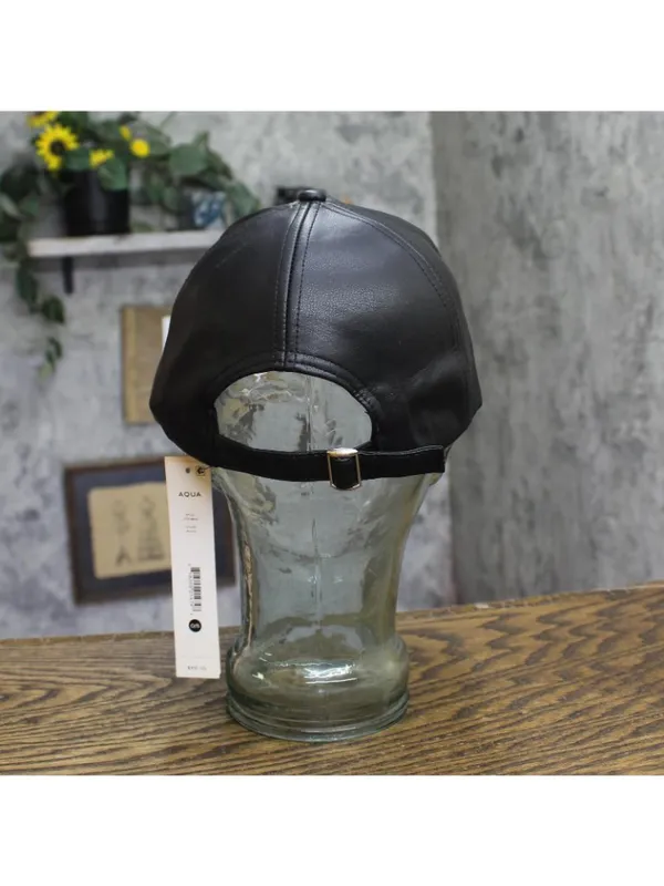 Aqua Vegan Leather Baseball Cap with Adjustable Buckle HT24944 Black - Image 4
