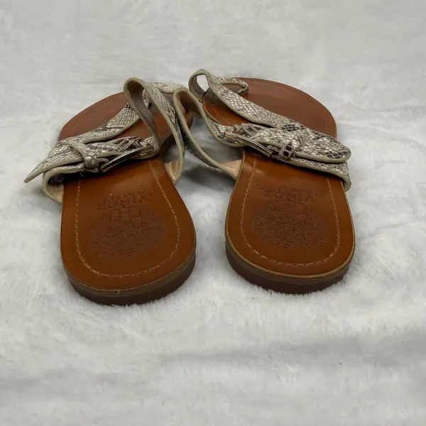 Vince Camuto VP-TADD Snakeskin Print Leather Thong Sandals Tan Cream Womens 7M‎ - Image 5