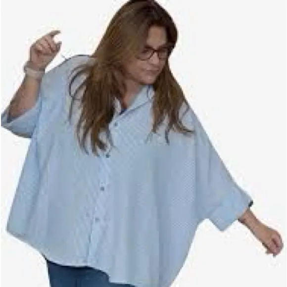 Classic Blue Striped Button Down Shirt for Women Size M - Image 3