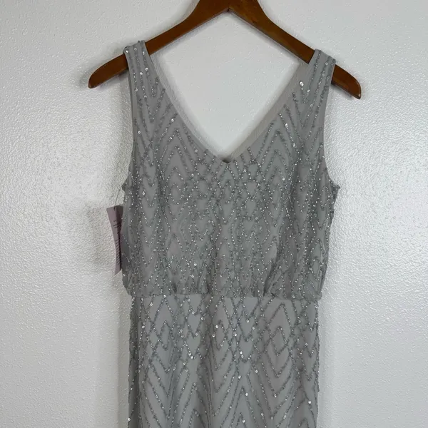 BHLDN NWT Light‎ Gray Chevron Beaded Gown Size 2 - Image 5