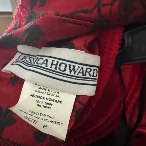 Jessica Howard Womens 8 Red & Black Embroidered Faux Wrap Top Floral & Butterfly - Image 7
